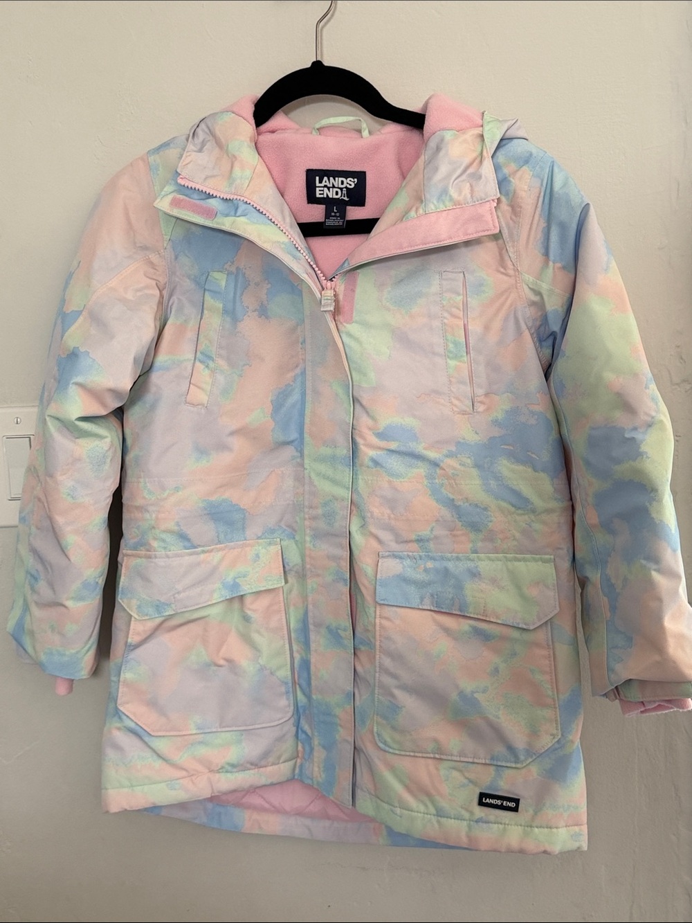 Lands' End Kids Snow SET Pastel Tie-Dye Snow Set w/ Jacket and Bibs LIKE NEW
